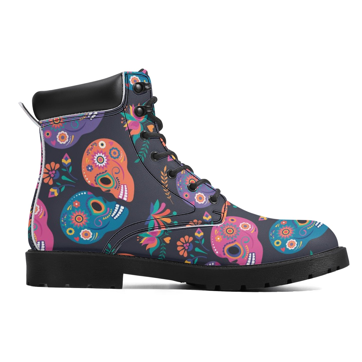 Sugar skull dia de los muertoas gothic Women's All Season Leather Boots