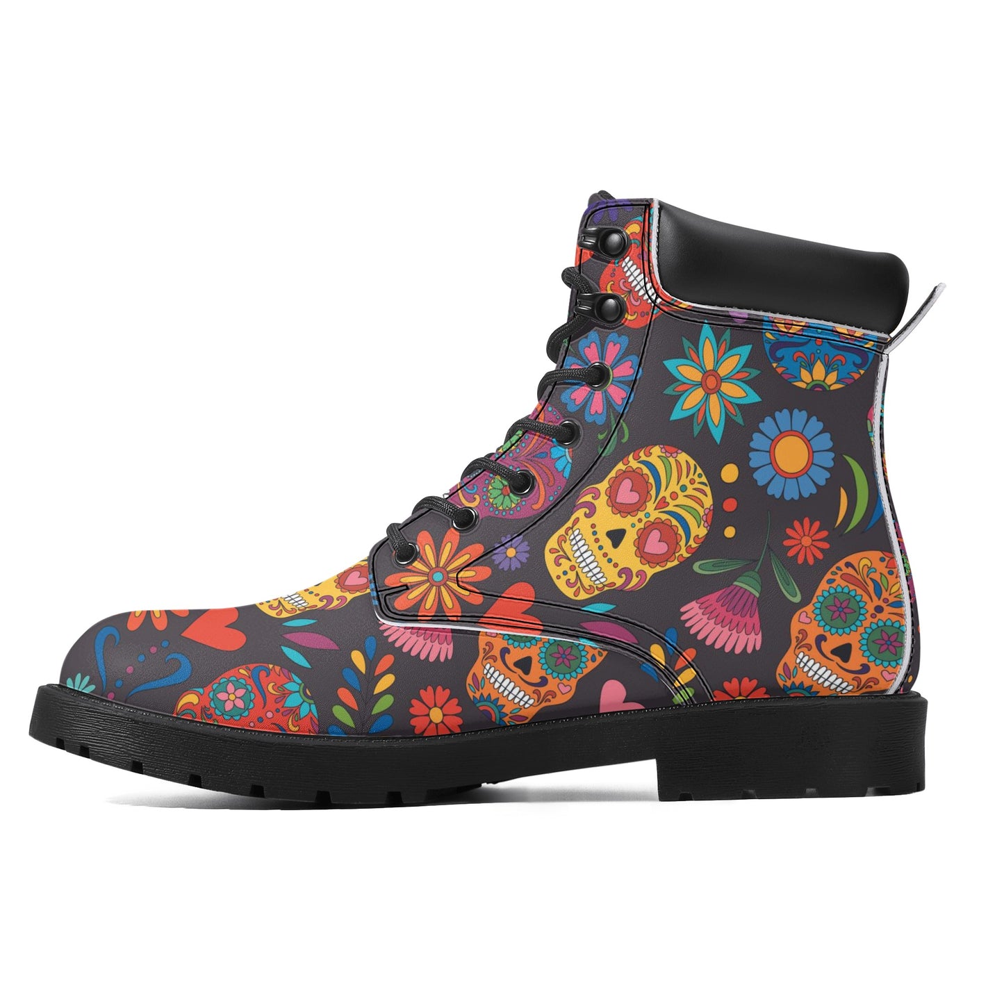Floral skull Women's All Season Leather Boots
