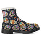 Sugar skull gothic Women's Faux Fur Leather Boots