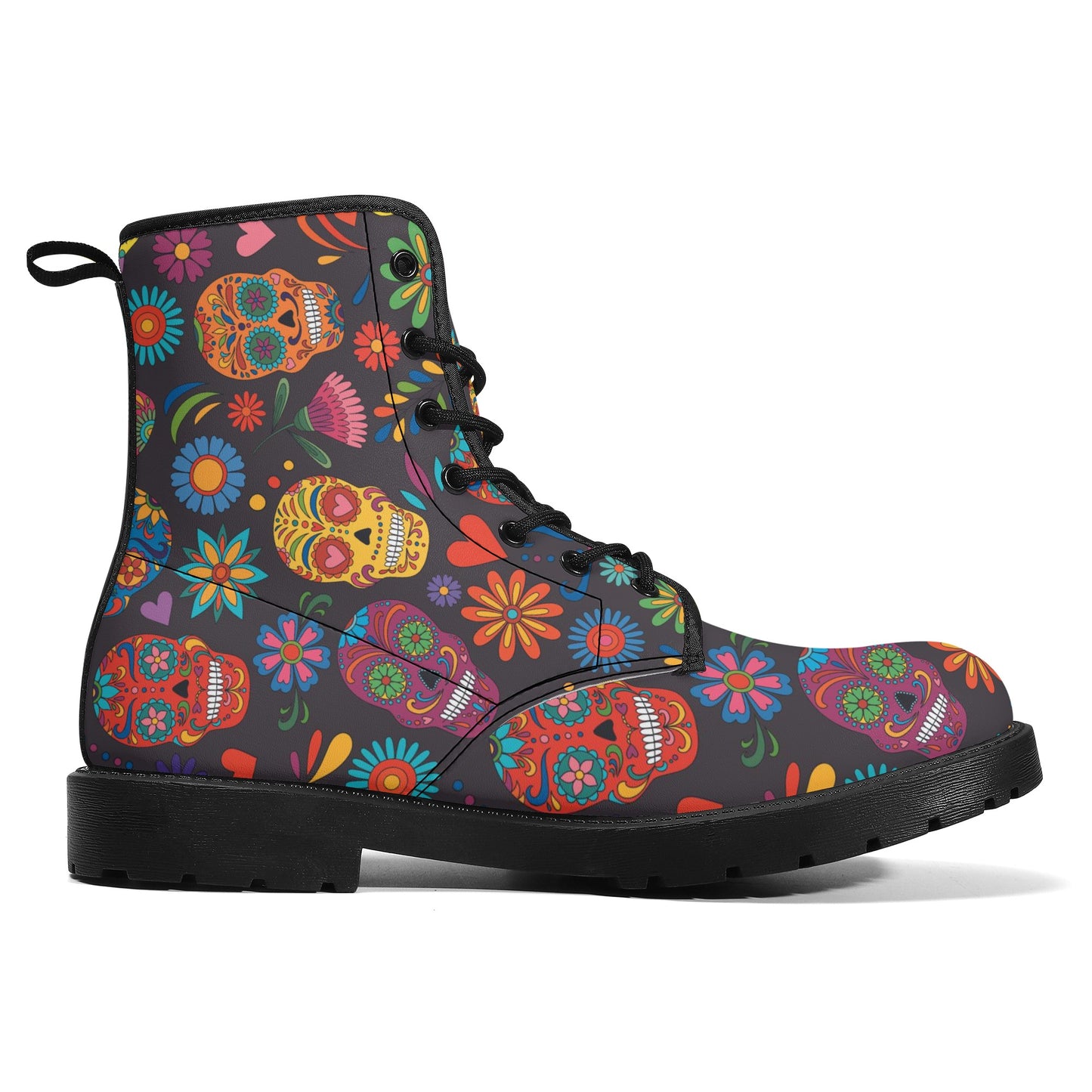 Sugar skull pattern Women's Leather Boots