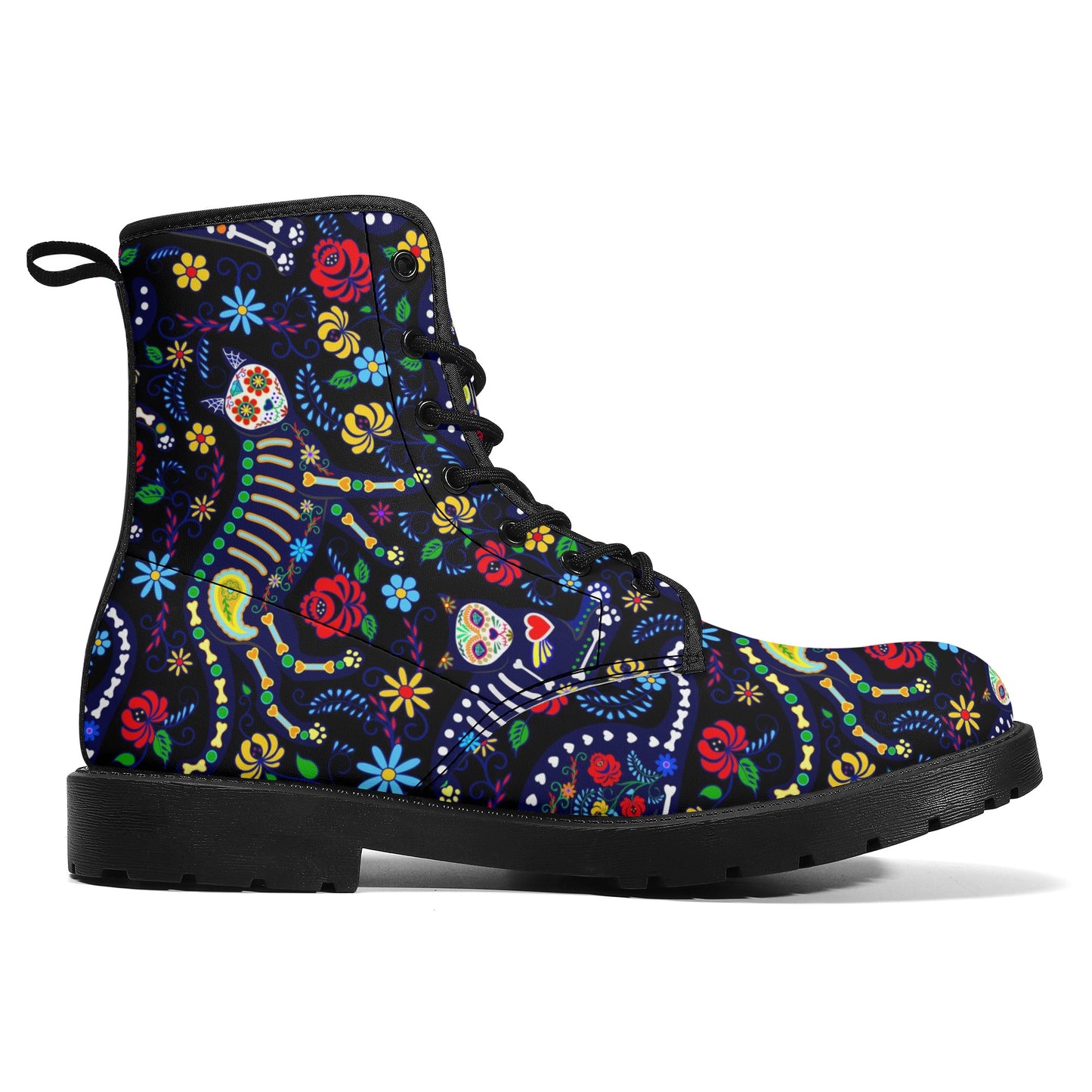 Animal cat dog sugar skull Women's Leather Boots