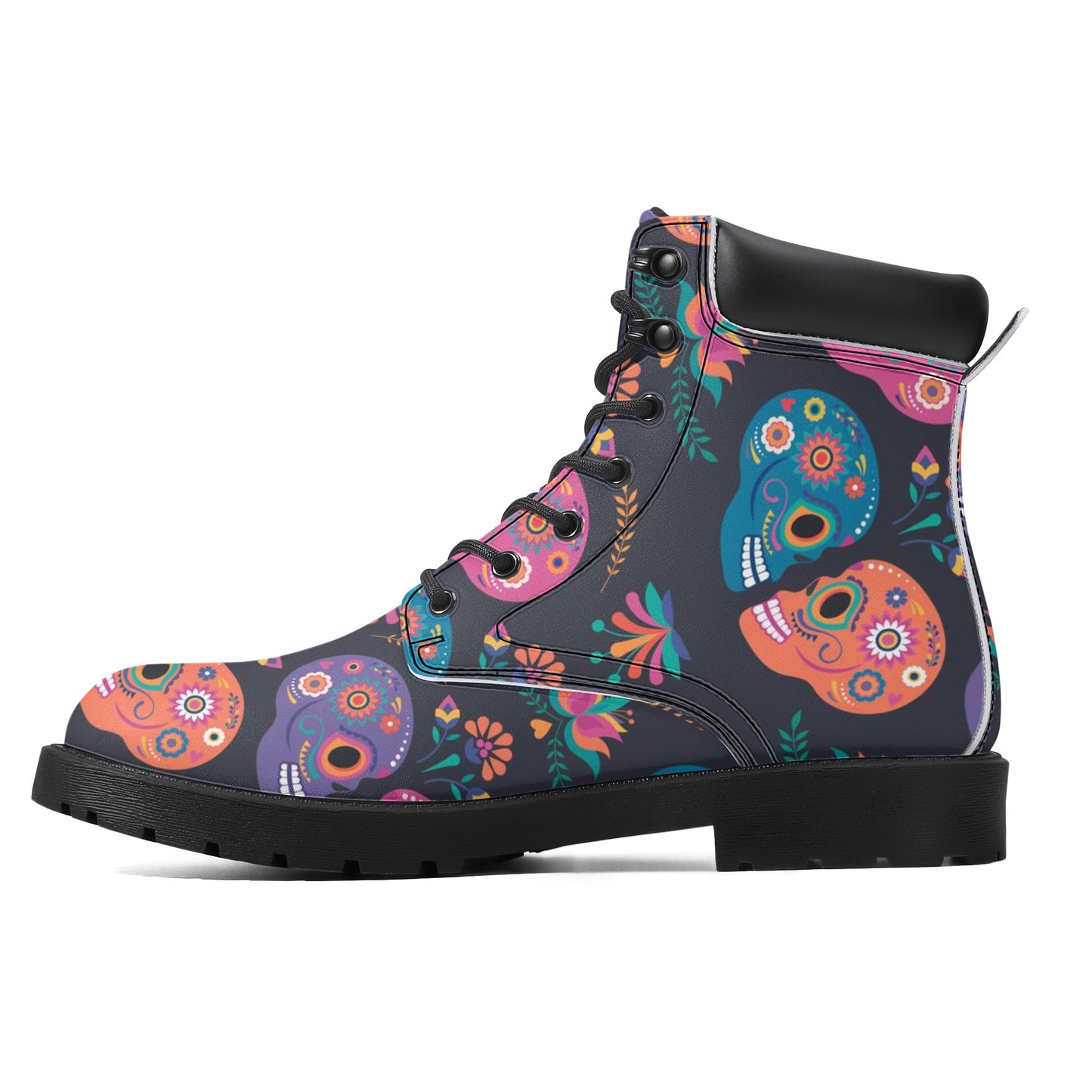 Sugar skull dia de los muertoas gothic Women's All Season Leather Boots