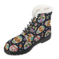 Sugar skull gothic Women's Faux Fur Leather Boots