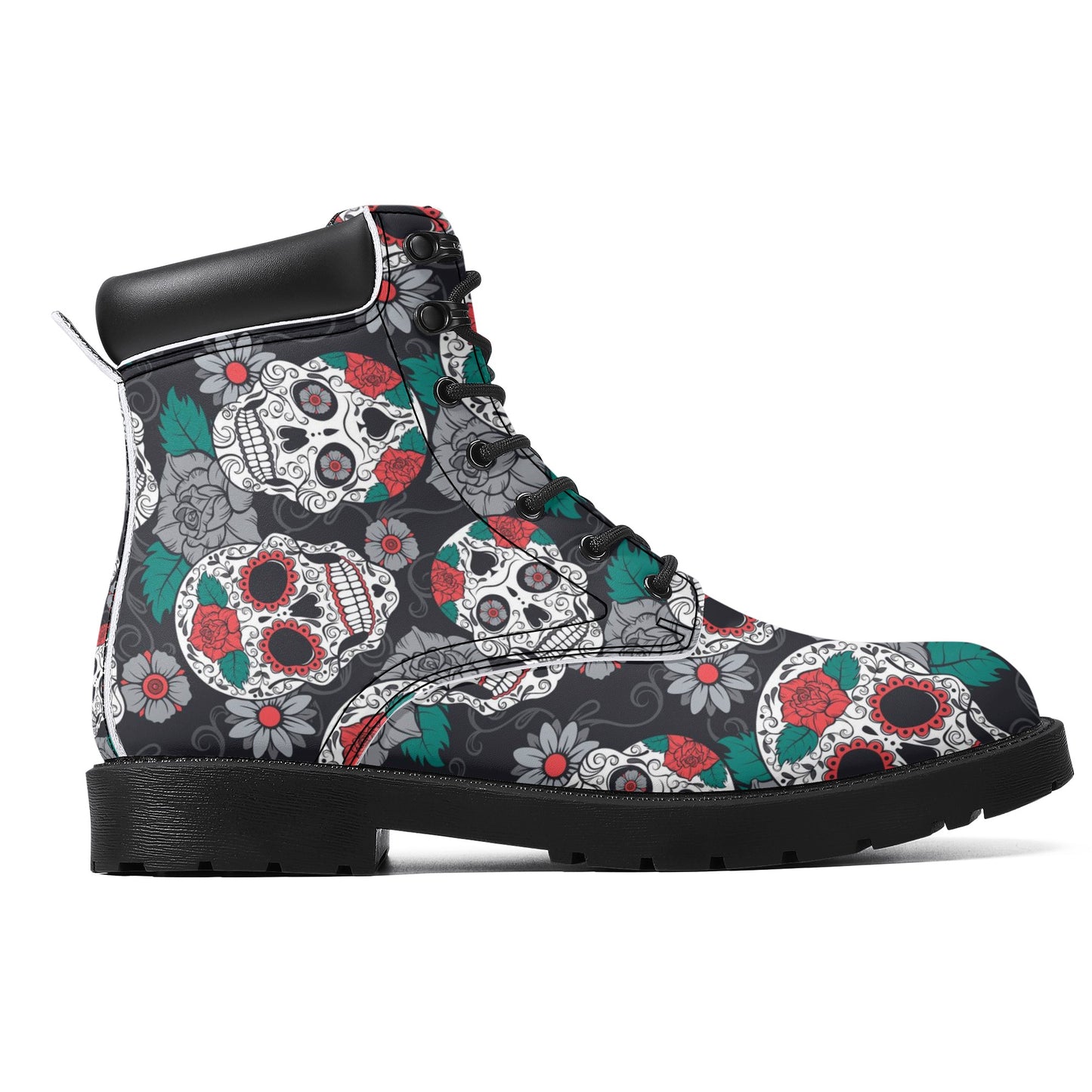 Sugar skull floral Women's All Season Leather Boots