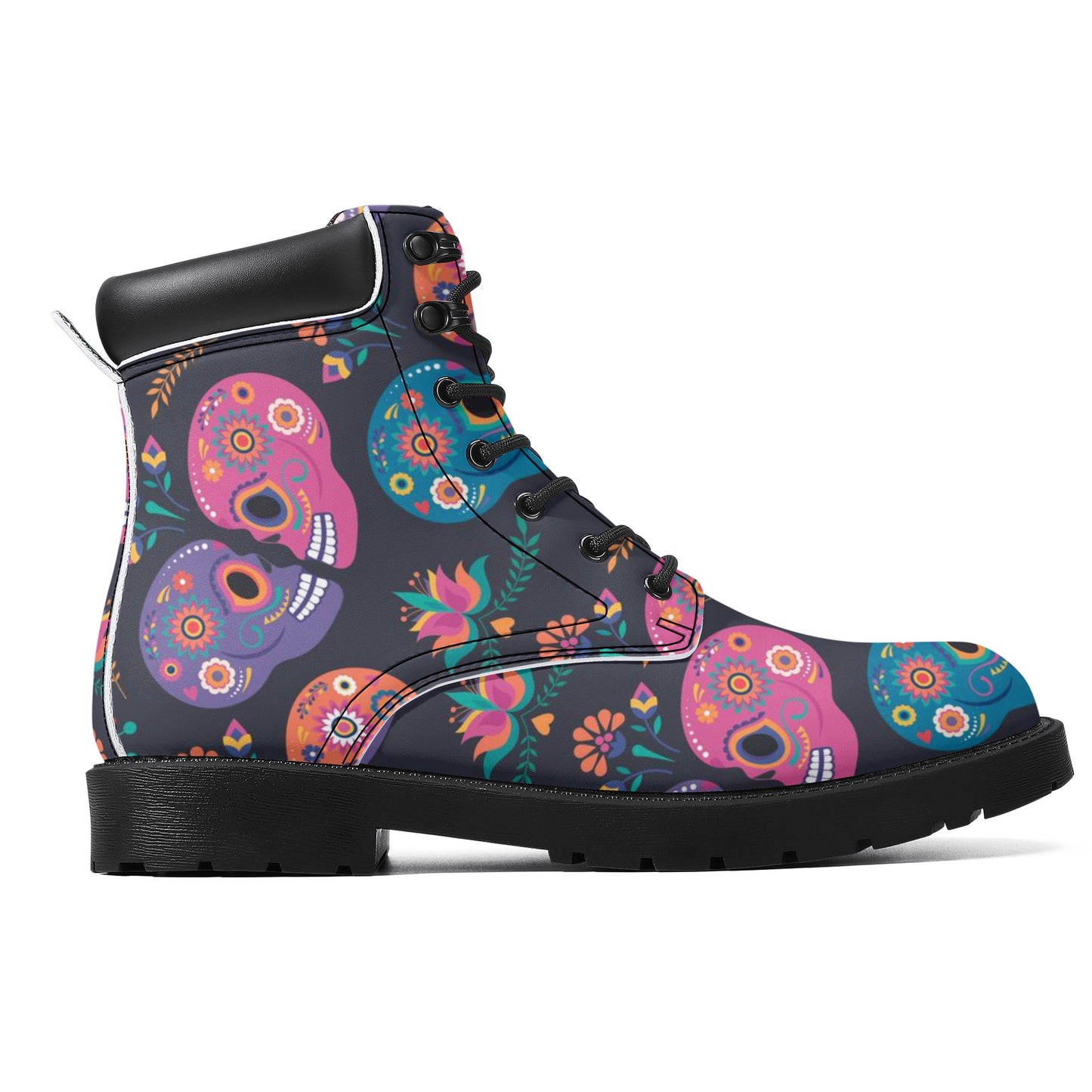 Sugar skull dia de los muertoas gothic Women's All Season Leather Boots