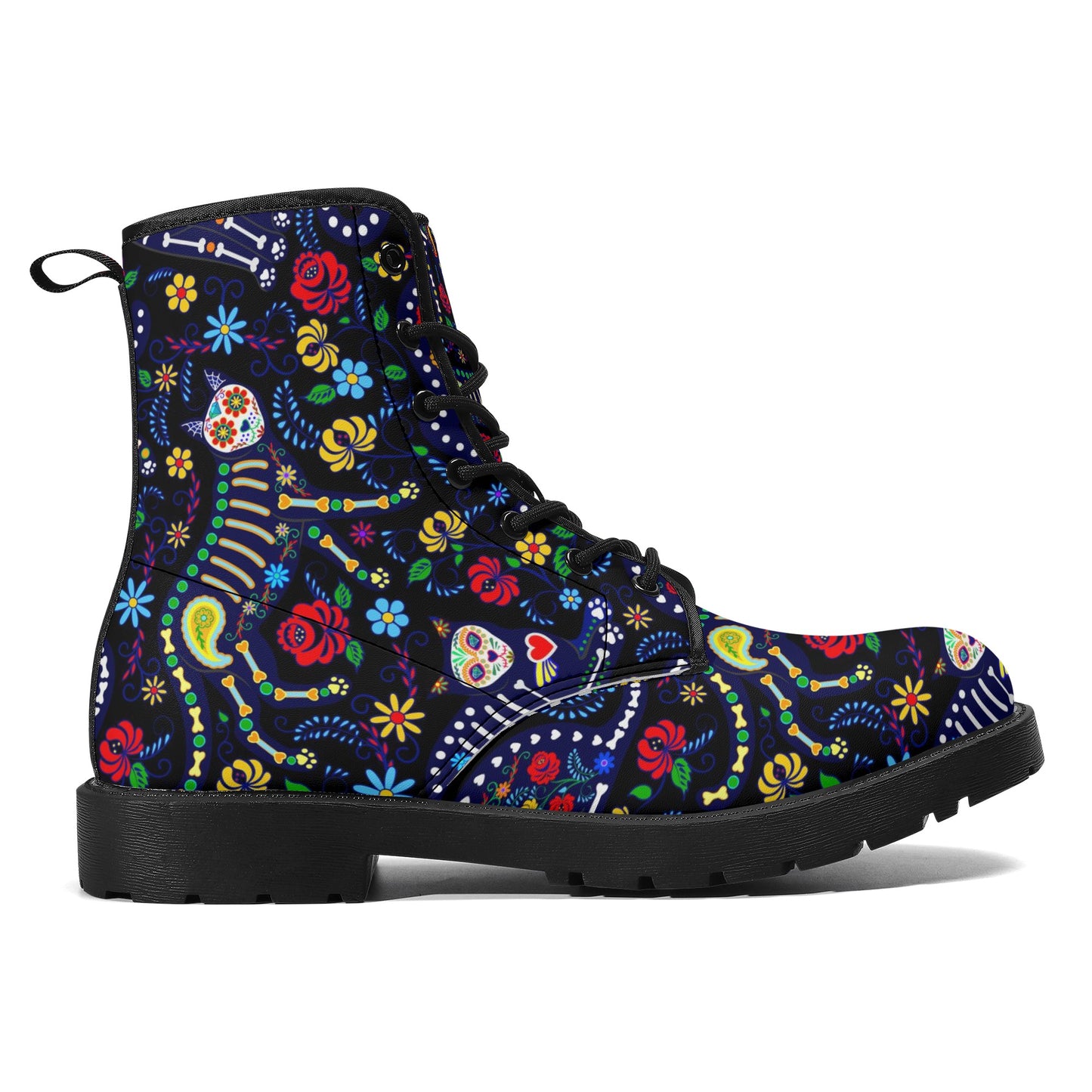 Animal cat dog sugar skull Women's Leather Boots