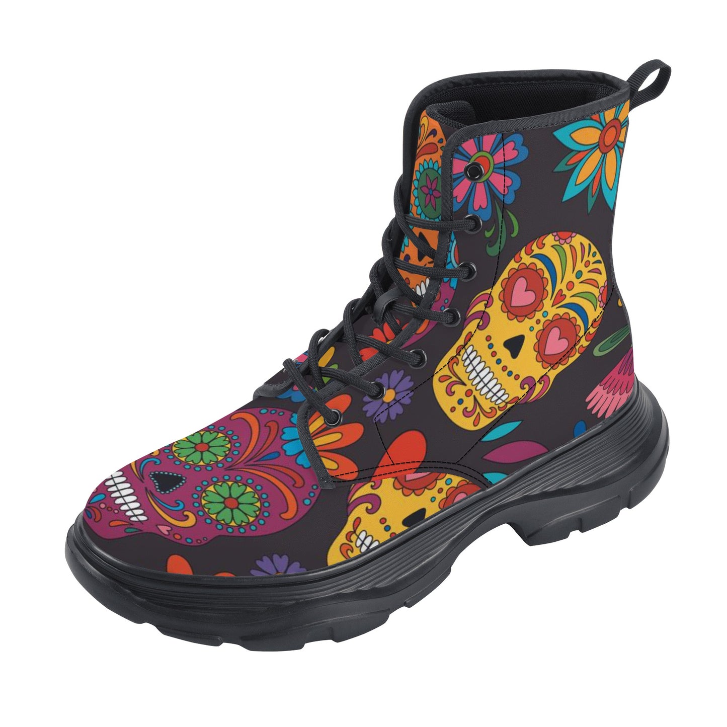 Day of the dead Women's Leather Chunky Boots