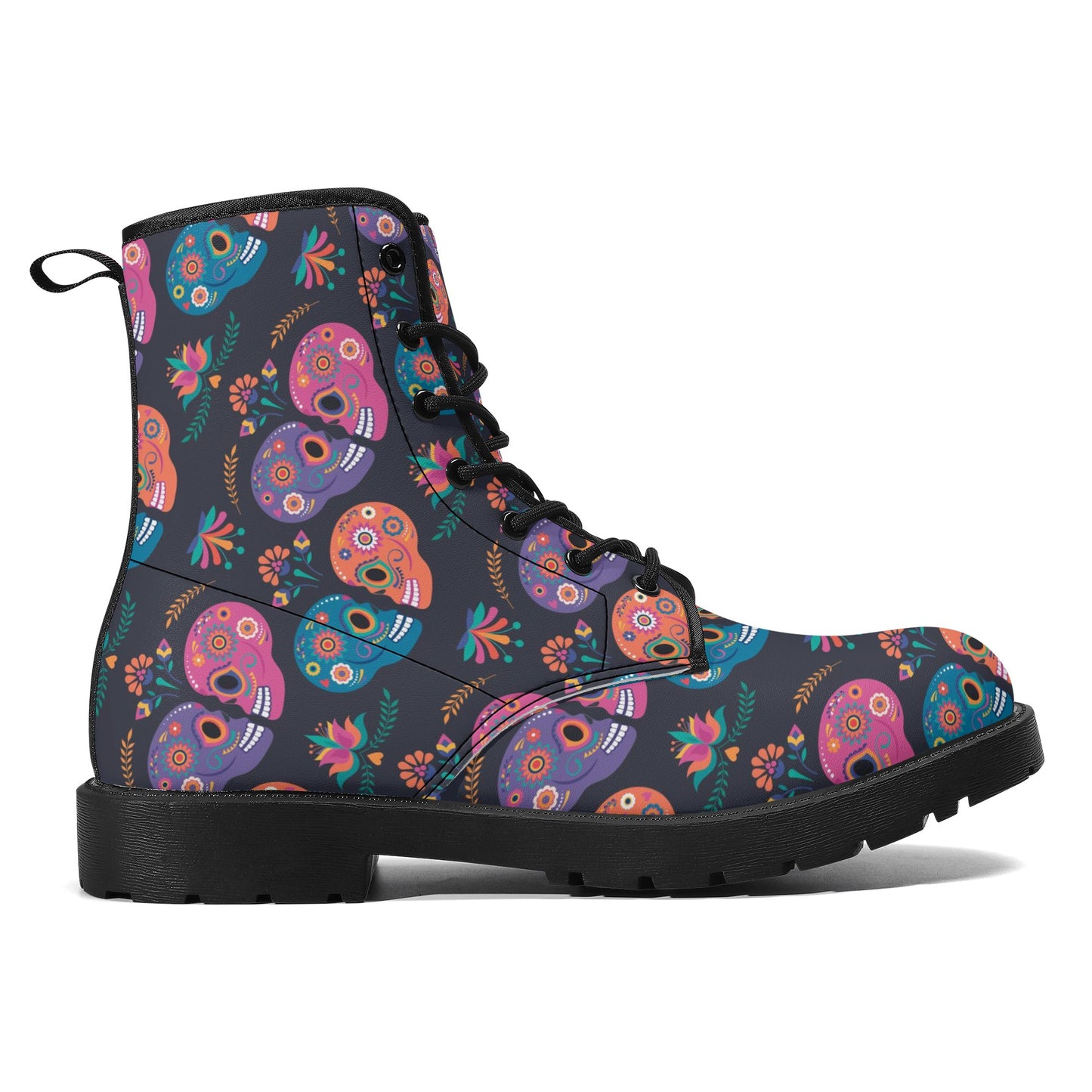 Sugar skull floral mexican skull pattern Women's Leather Boots