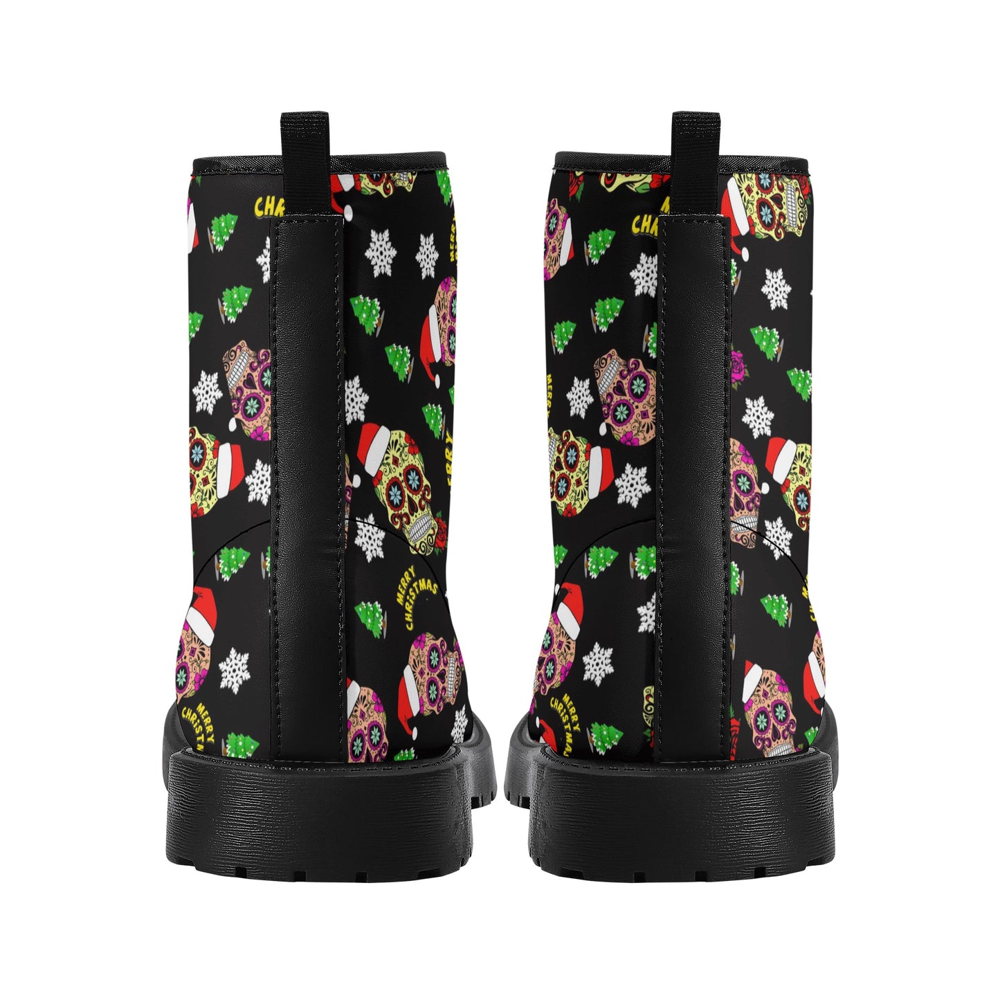 Merry christmas sugar skull Women's Leather Boots