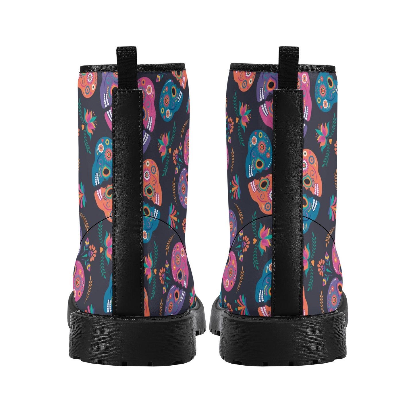 Sugar skull floral mexican skull pattern Women's Leather Boots