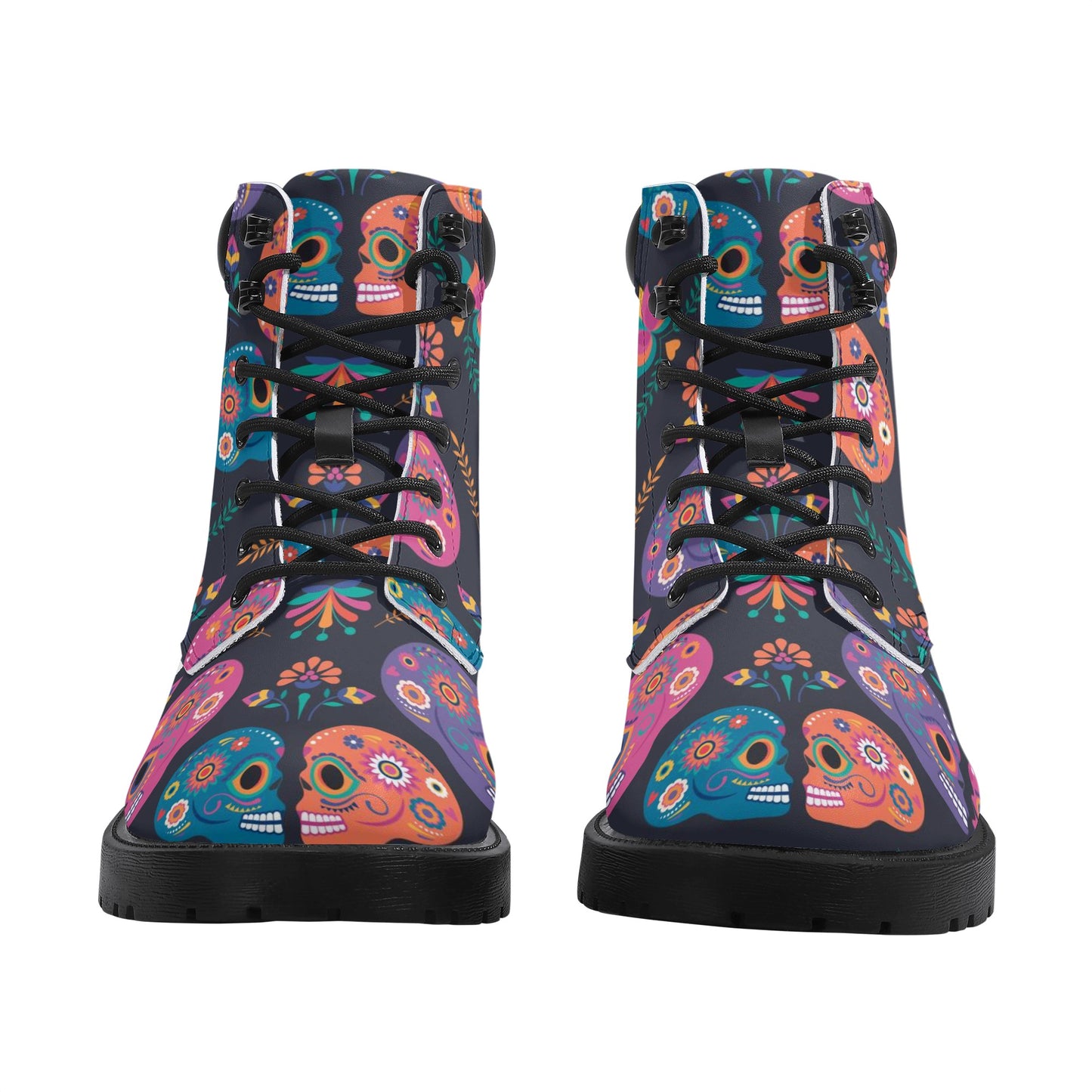 Sugar skull dia de los muertoas gothic Women's All Season Leather Boots