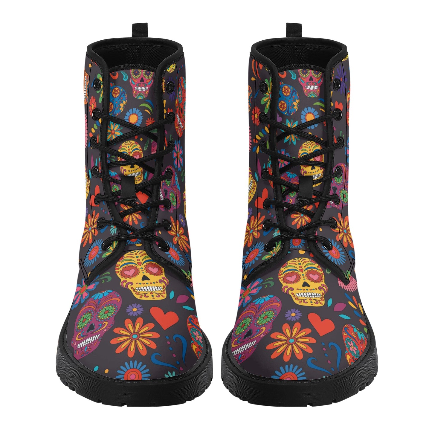 Sugar skull pattern Women's Leather Boots