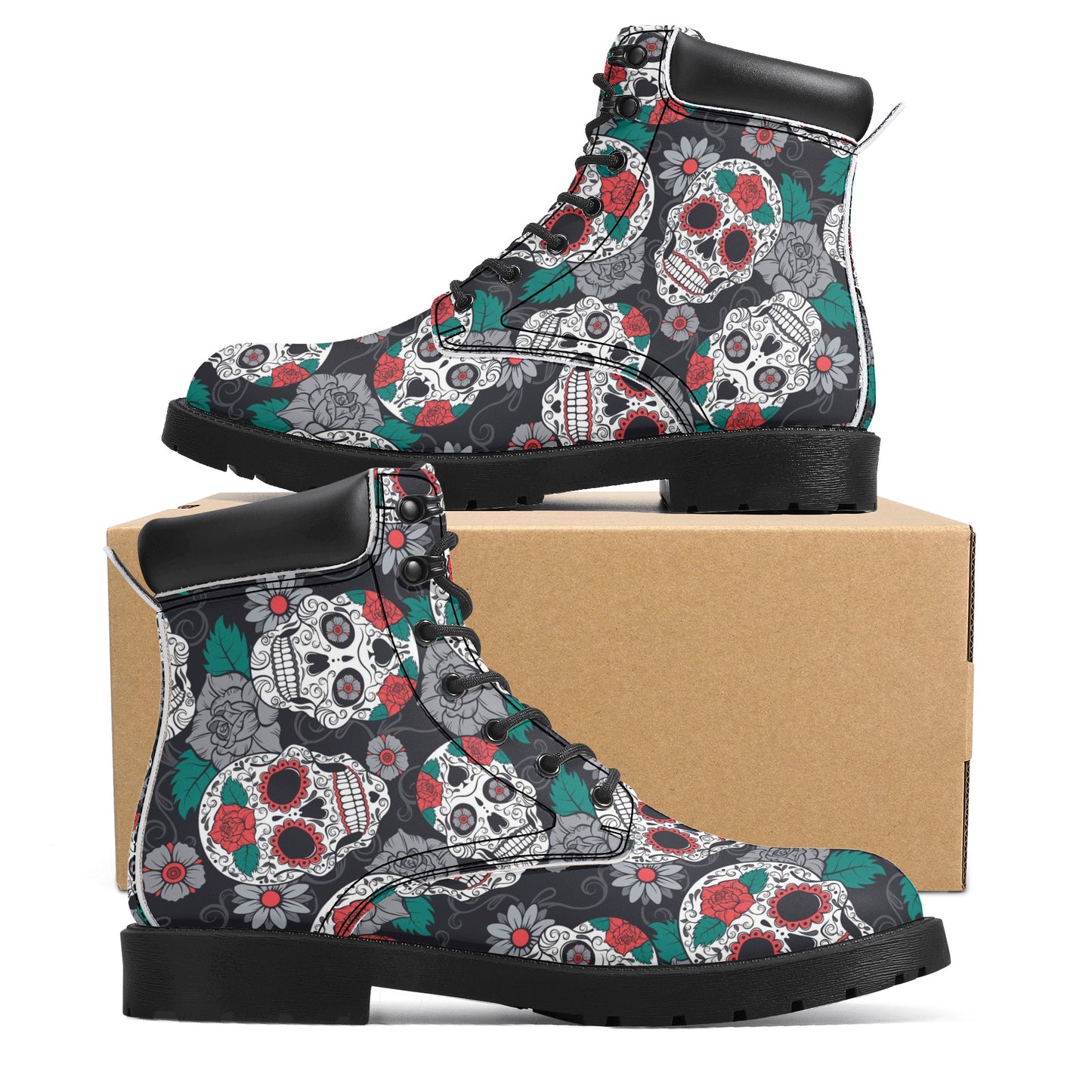 Sugar skull floral Women's All Season Leather Boots