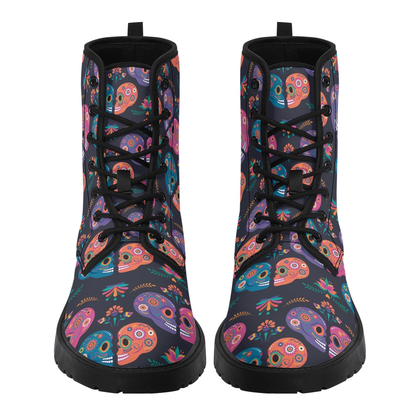 Sugar skull floral mexican skull pattern Women's Leather Boots