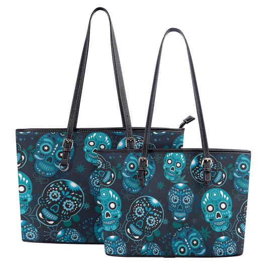Mexican skull Leather Tote Bags