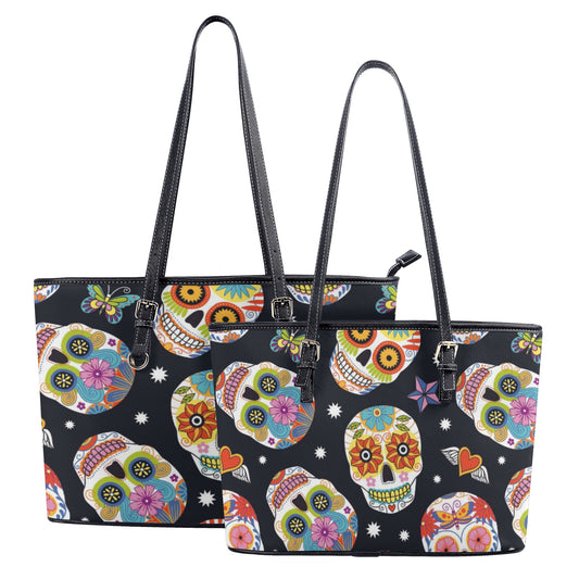 Day of the dead Leather Tote Bags