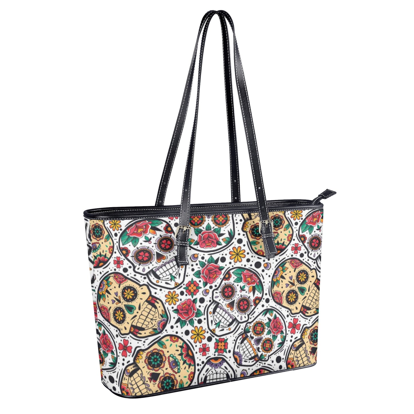 Day of the dead skull Leather Tote Bags