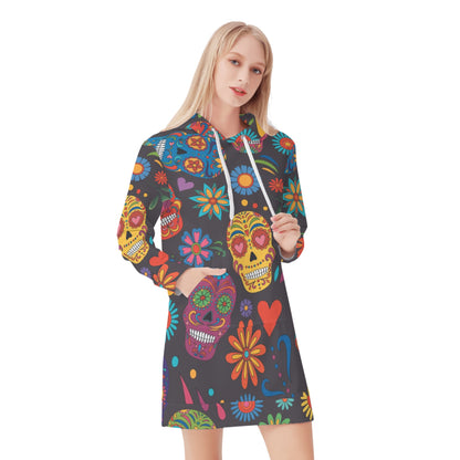Sugar skull Day of the dead Mexican skull Women's Hoodie Dress