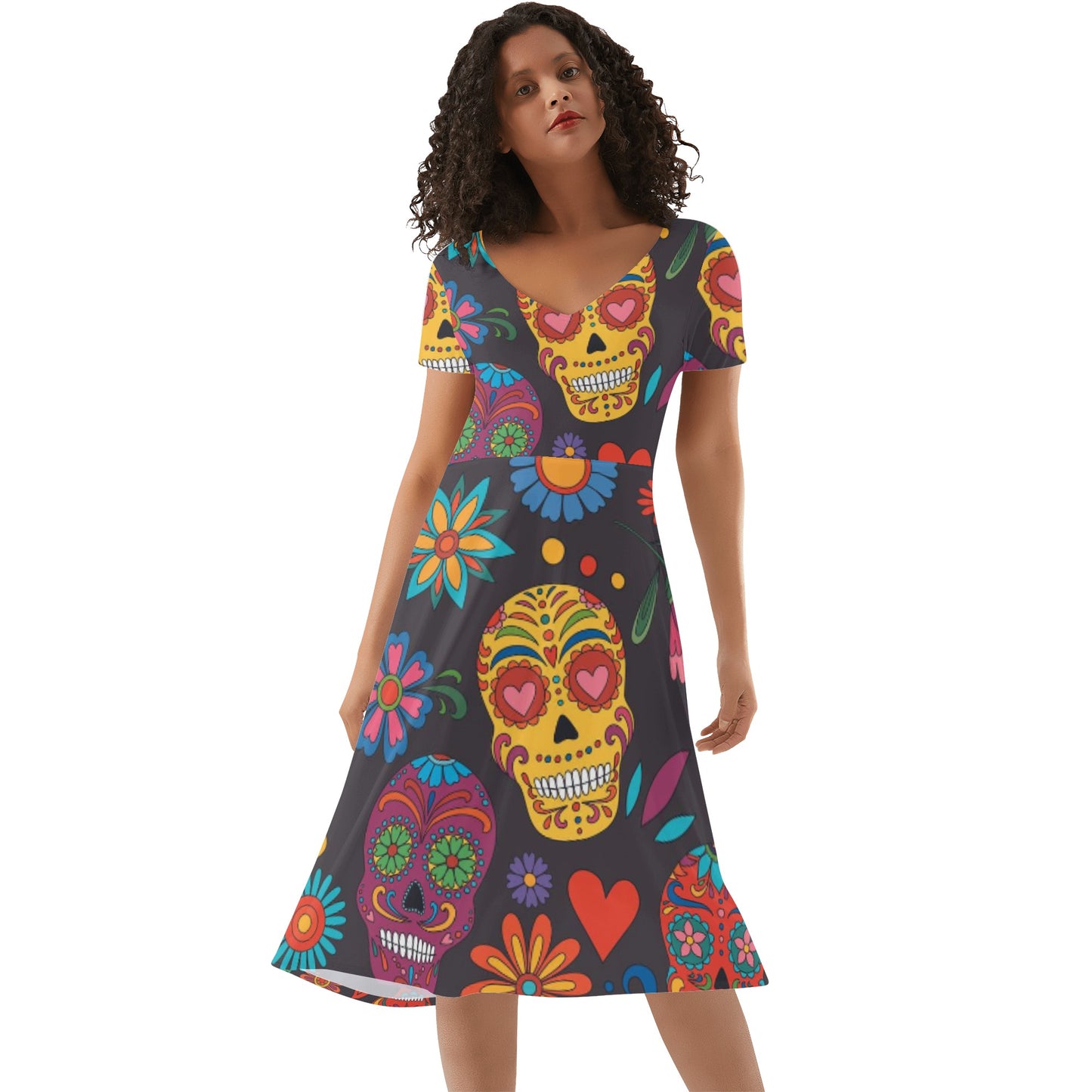 Sugar skull Day of the dead Mexican skull Women's Ruffle Summer Dress