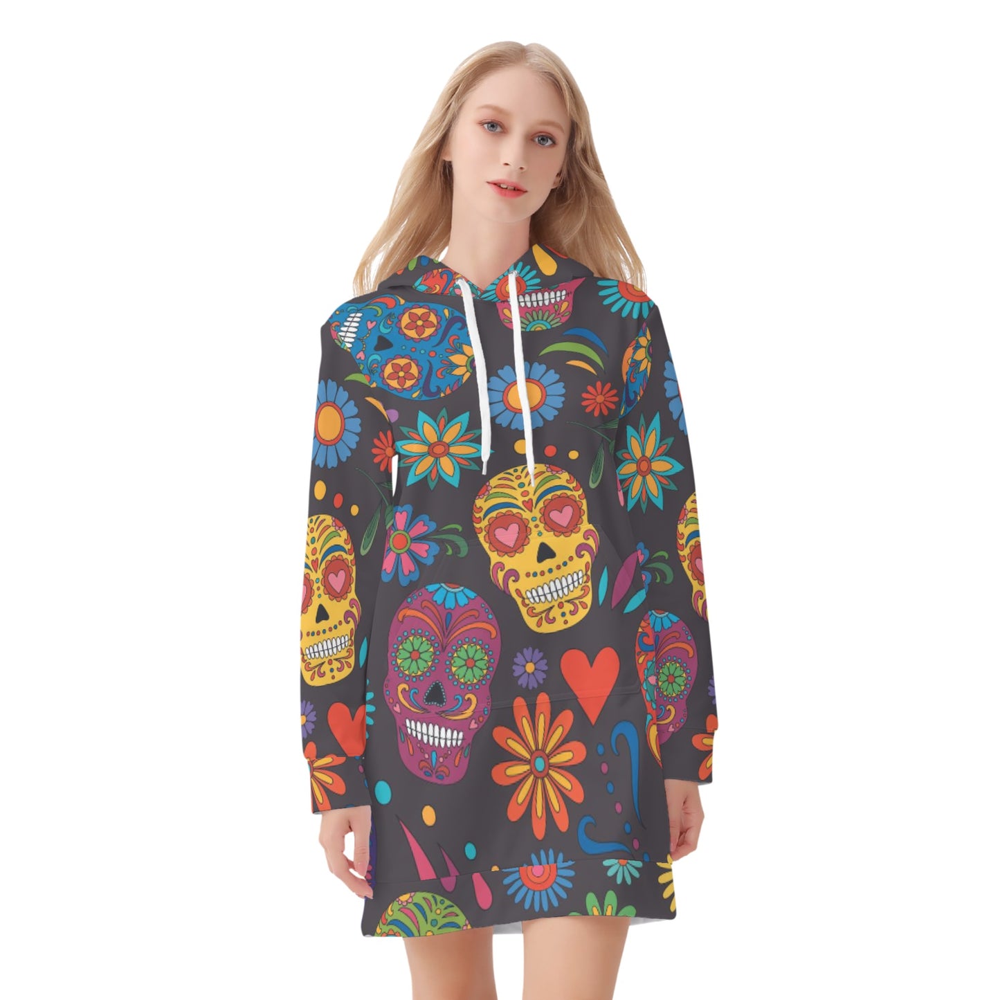Sugar skull Day of the dead Mexican skull Women's Hoodie Dress