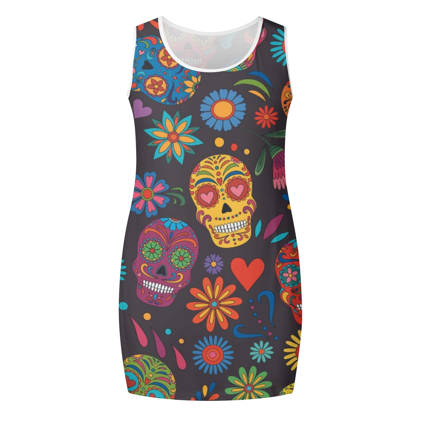 Sugar skull Day of the dead Mexican skull Women's Elegant Sleeveless Mini Dress