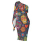 Sugar skull day of the dead mexican skull Women's Long Sleeve One Shoulder Party Dress
