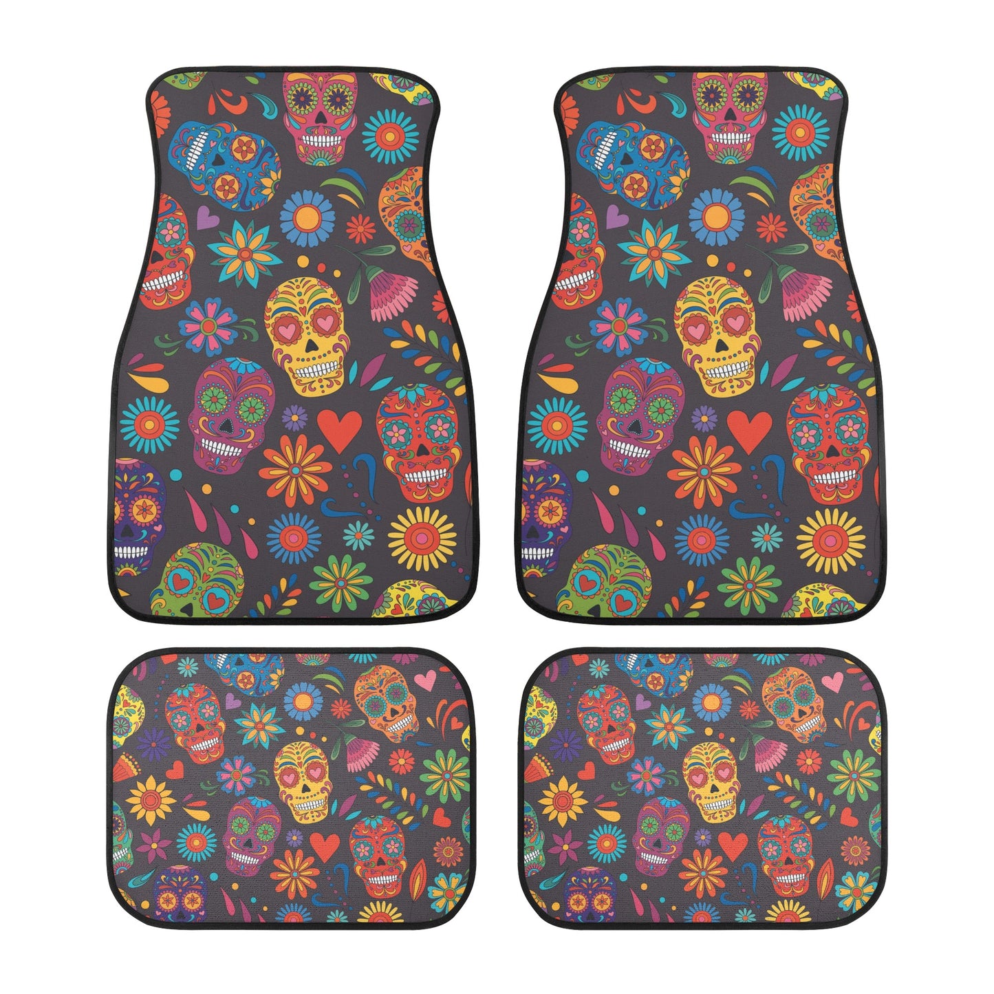 Day of the dead sugar skull pattern Back and Front Car Floor Mats