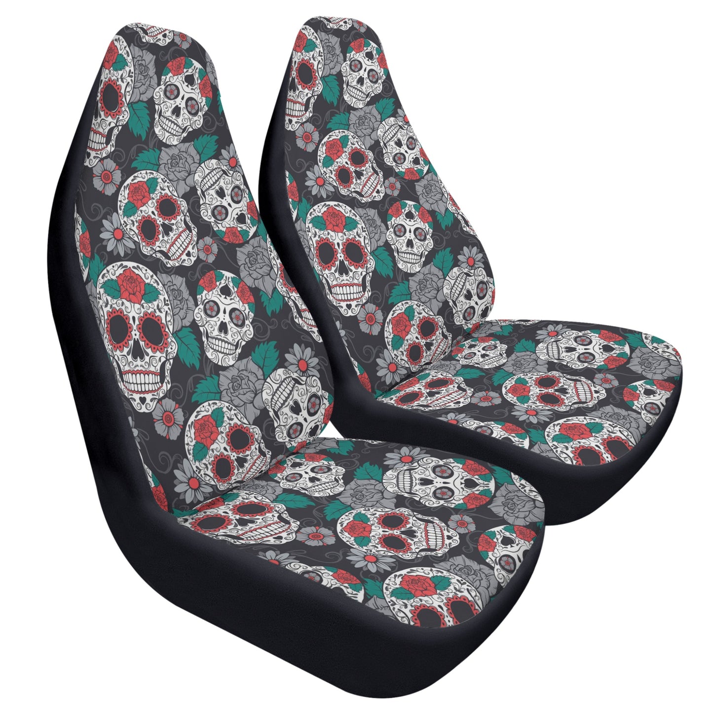 Rose floral sugar skull Car Seat Covers (2 Pcs)