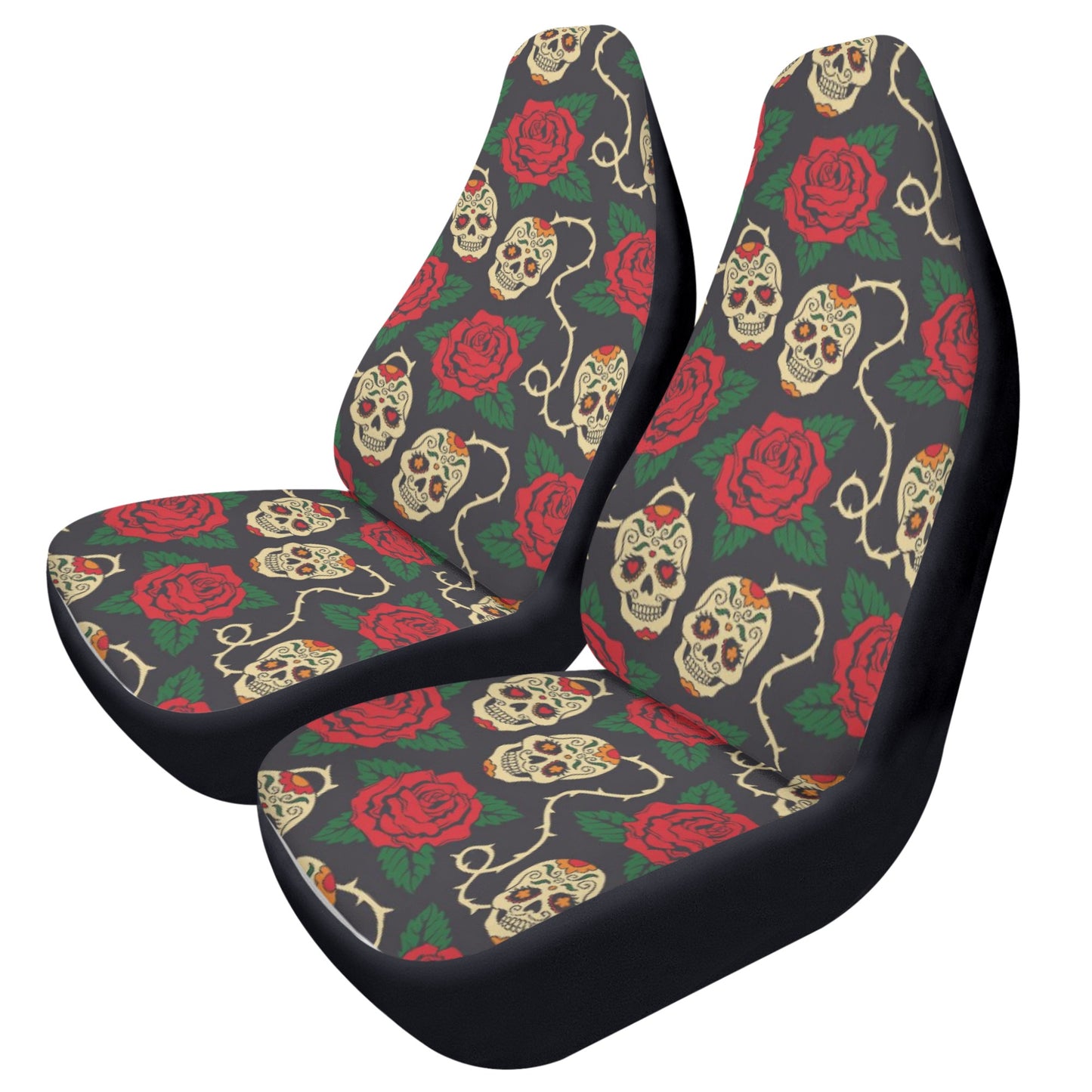 Floral sugar skull dia de los muertos Car Seat Covers (2 Pcs)