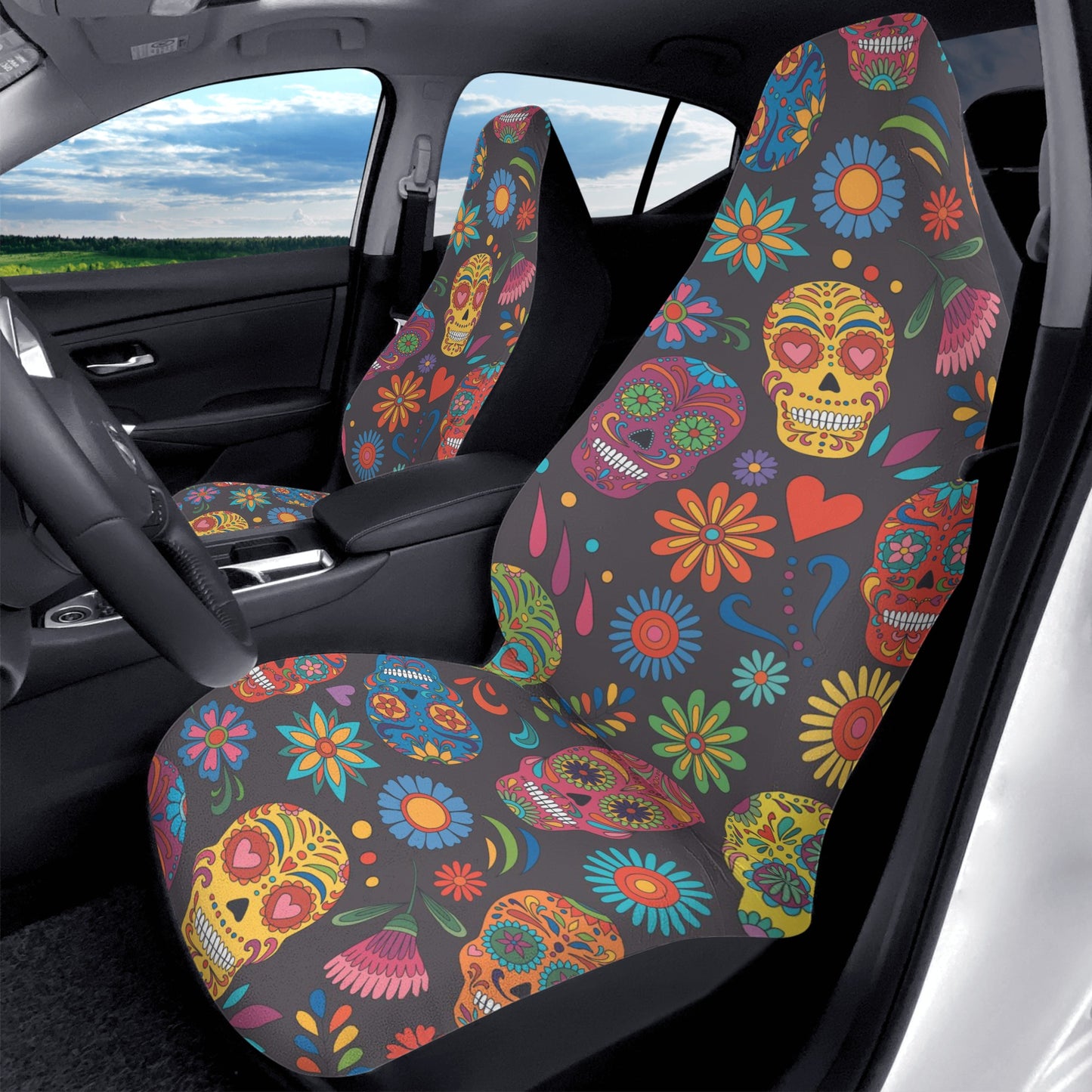 Mexican skull Calaveras skull Car Seat Covers (2 Pcs)