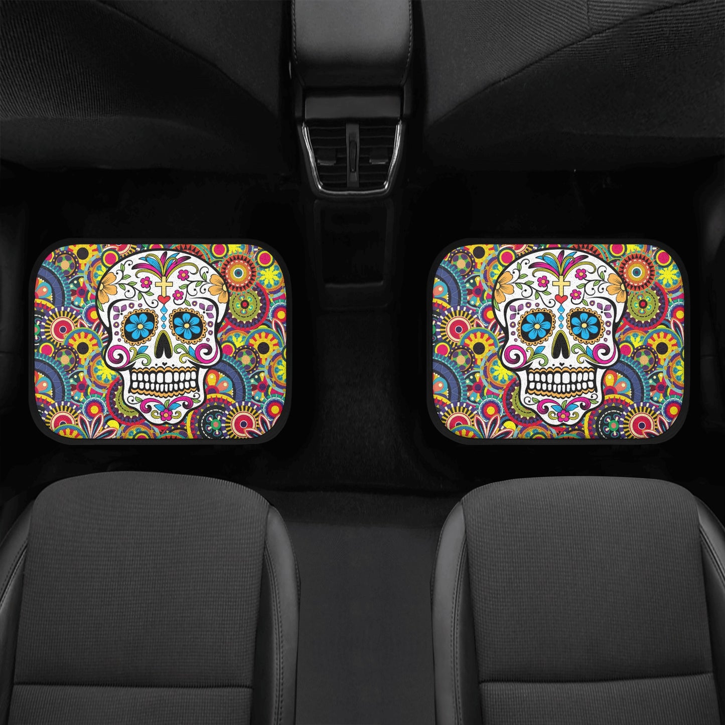Sugar skull Day of the dead pattern Mexican skeleton Back and Front Car Floor Mats