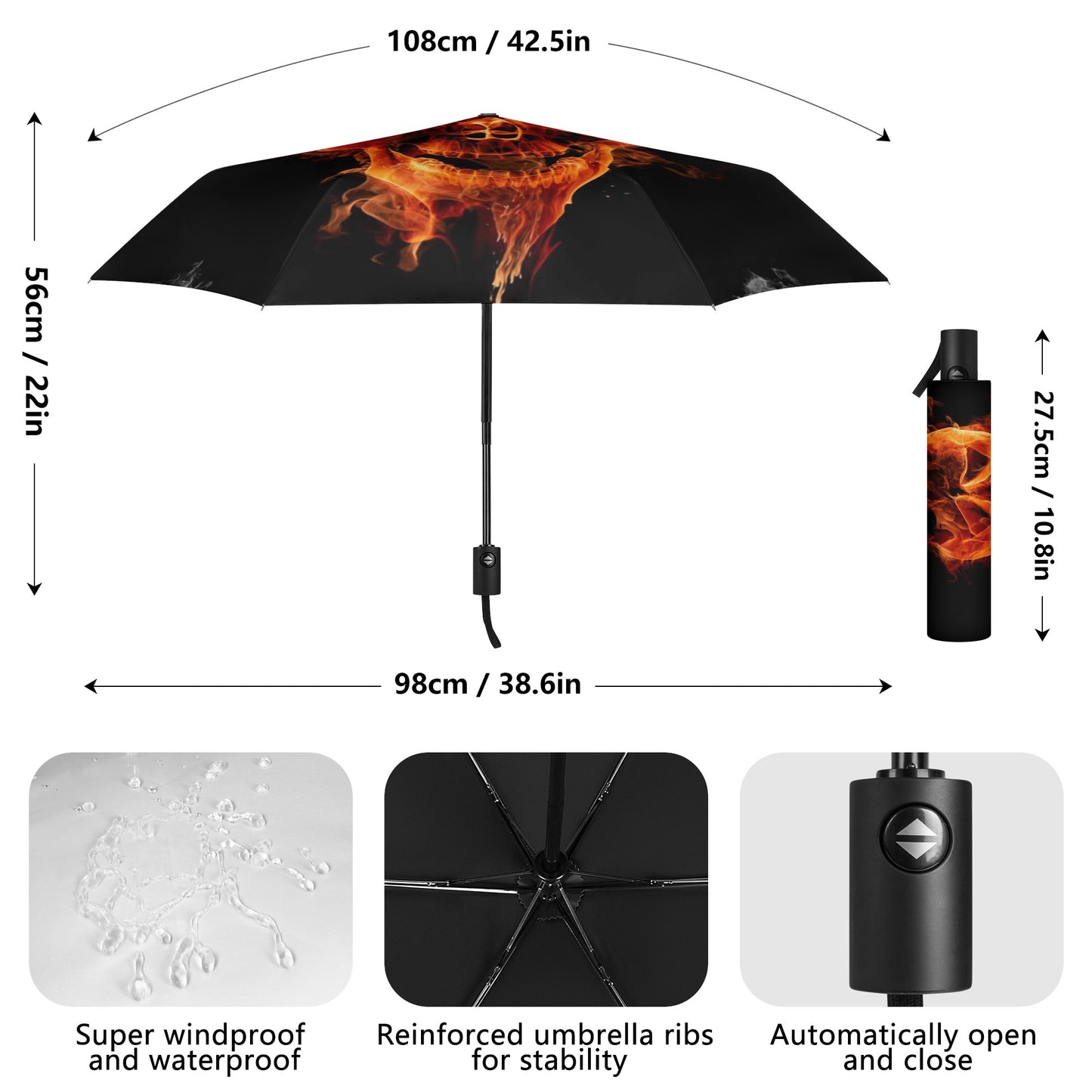 Flaming fire skull  Umbrella