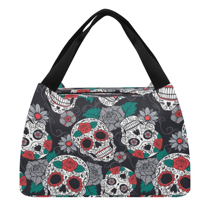 Floral pattern sugar skull Portable Tote Lunch Bag