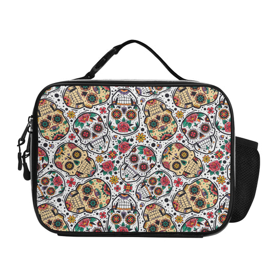 Day of the dead sugar skull pattern Detachable Leather Lunch Bag