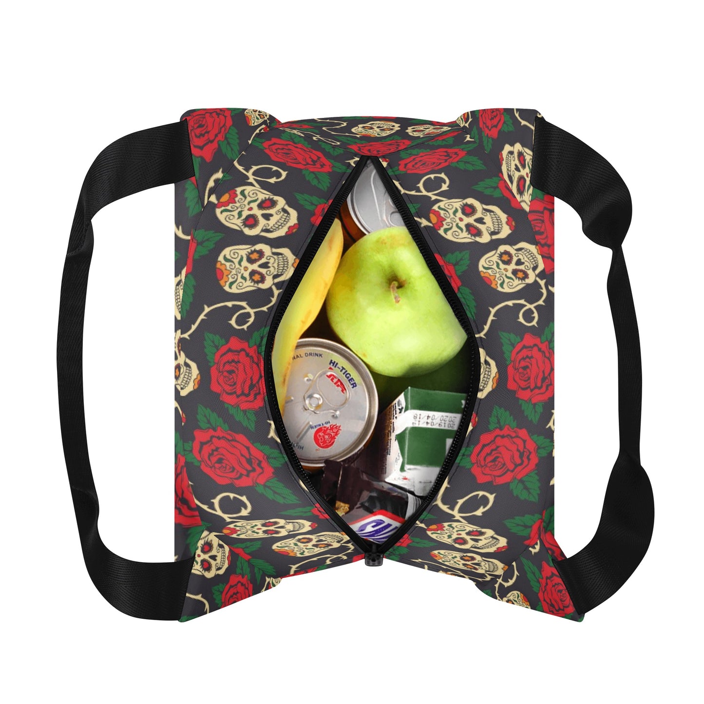 Floral sugar skull pattern Portable Tote Lunch Bag
