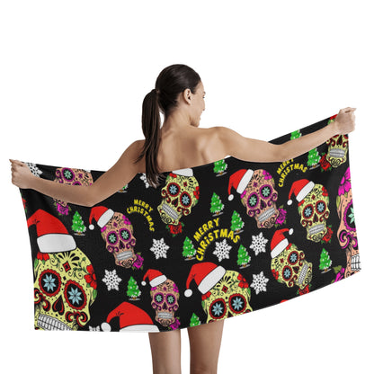 Merry Christmas sugar skull Bath Towel