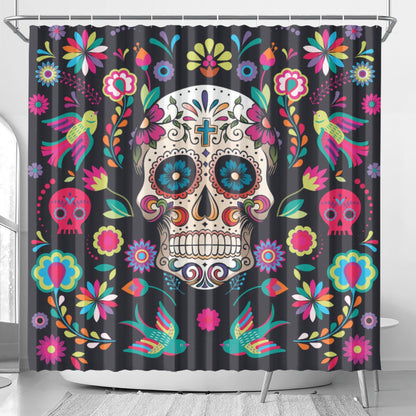 Floral sugar skull candy skull Shower Curtain