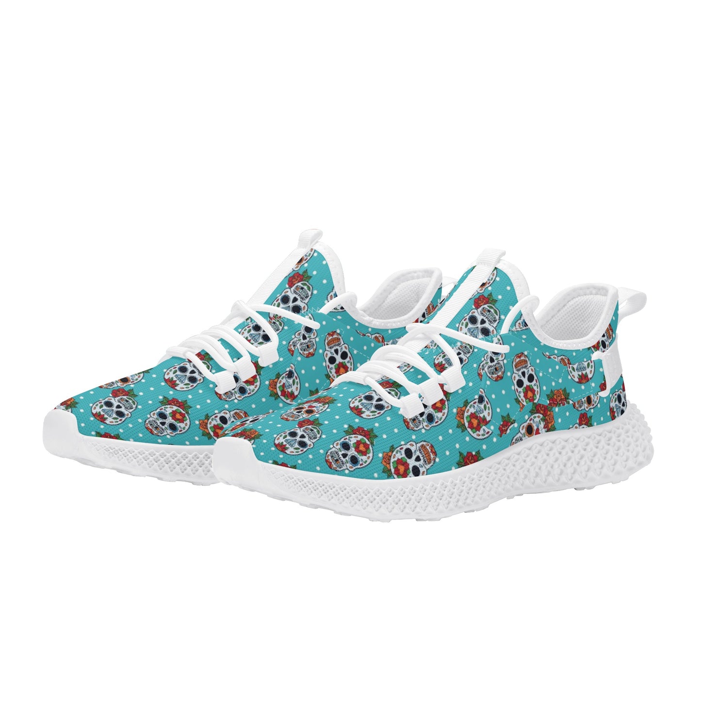 Floral sugar skull Day of the dead Women's New Arrival Mesh Knit Shoes