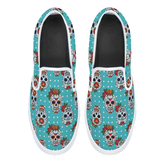 Floral sugar skull Day of the dead Women's Slip On Shoes