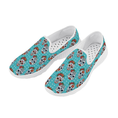 Floral sugar skull Day of the dead Women's New Casual Slip on Shoes