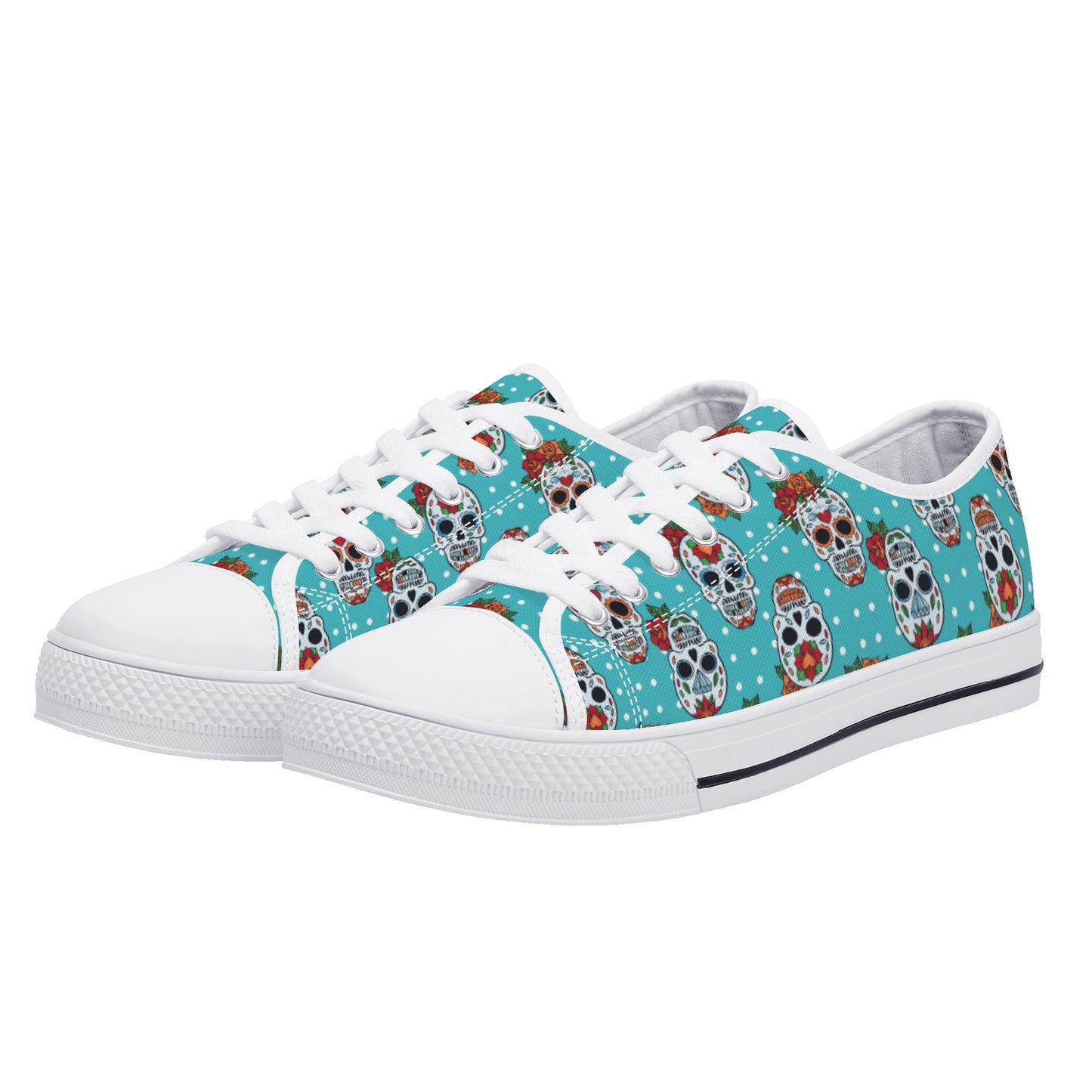 Floral sugar skull Day of the dead Women's Low Top Canvas Shoes With Customized Tongue