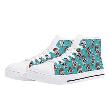 Floral sugar skull Day of the dead Women's High Top Canvas Shoes