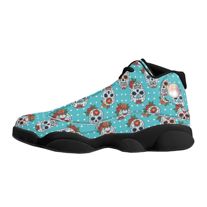 Floral sugar skull Day of the dead Women's Black Soles Basketball Shoes