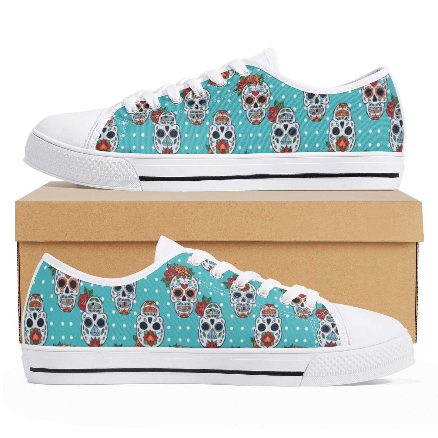 Floral sugar skull Day of the dead Women's Low Top Canvas Shoes