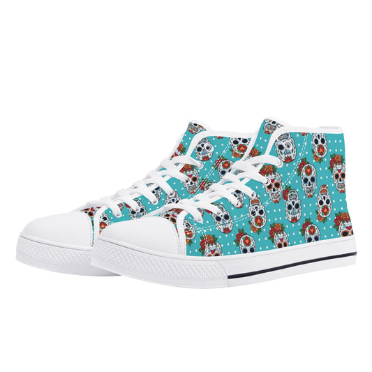 Floral sugar skull Day of the dead Women's High Top Canvas Shoes With Customized Tongue