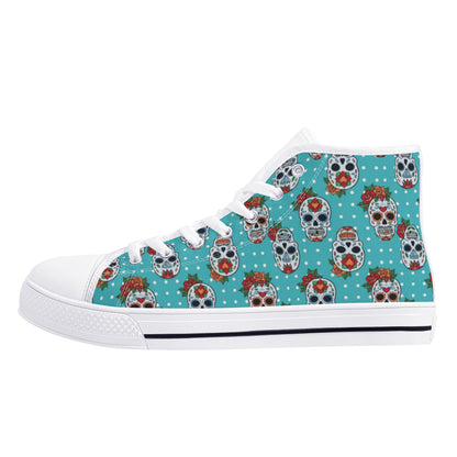 Floral sugar skull Day of the dead Women's Lightweight High Top Canvas Shoes