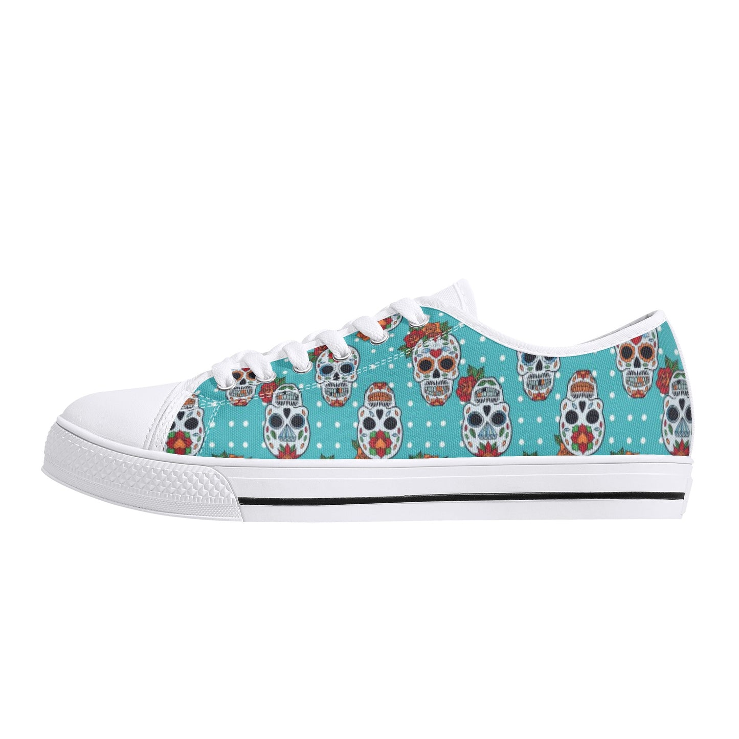 Floral sugar skull Day of the dead Women's Lightweight Low Top Canvas Shoes