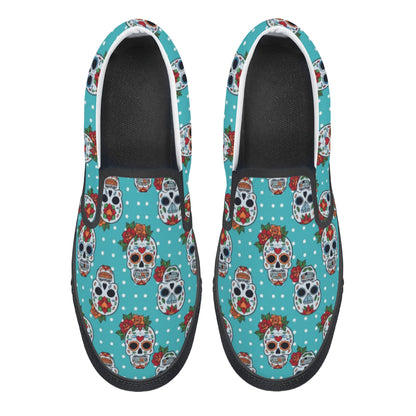 Floral sugar skull Day of the dead Women's Slip On Shoes