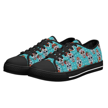 Floral sugar skull Day of the dead Women's Low Top Canvas Shoes With Customized Tongue