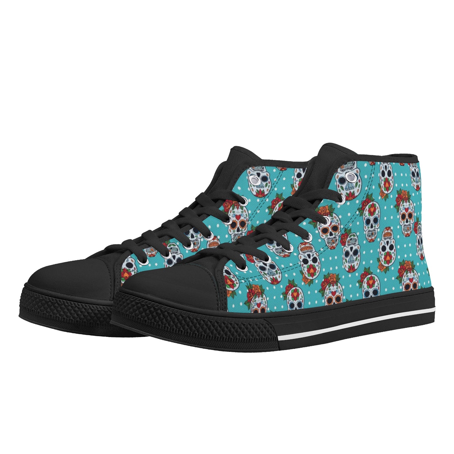 Floral sugar skull Day of the dead Women's High Top Canvas Shoes